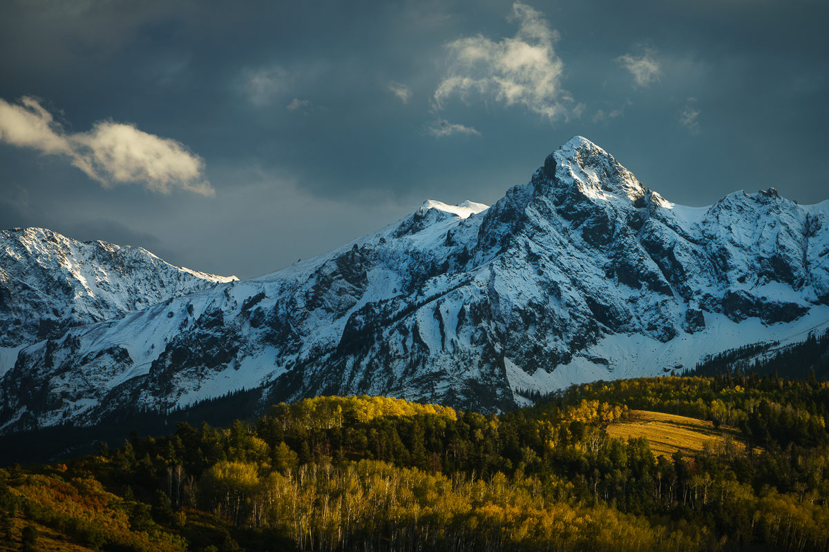 photograph of the sneffels range in autumn after a clearing storm